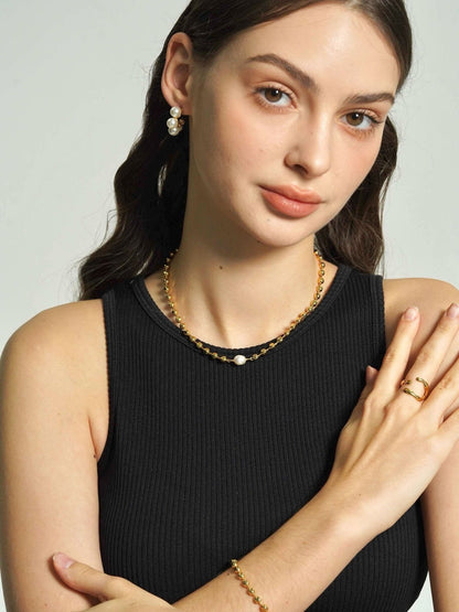 Beaded Necklace with Pearl