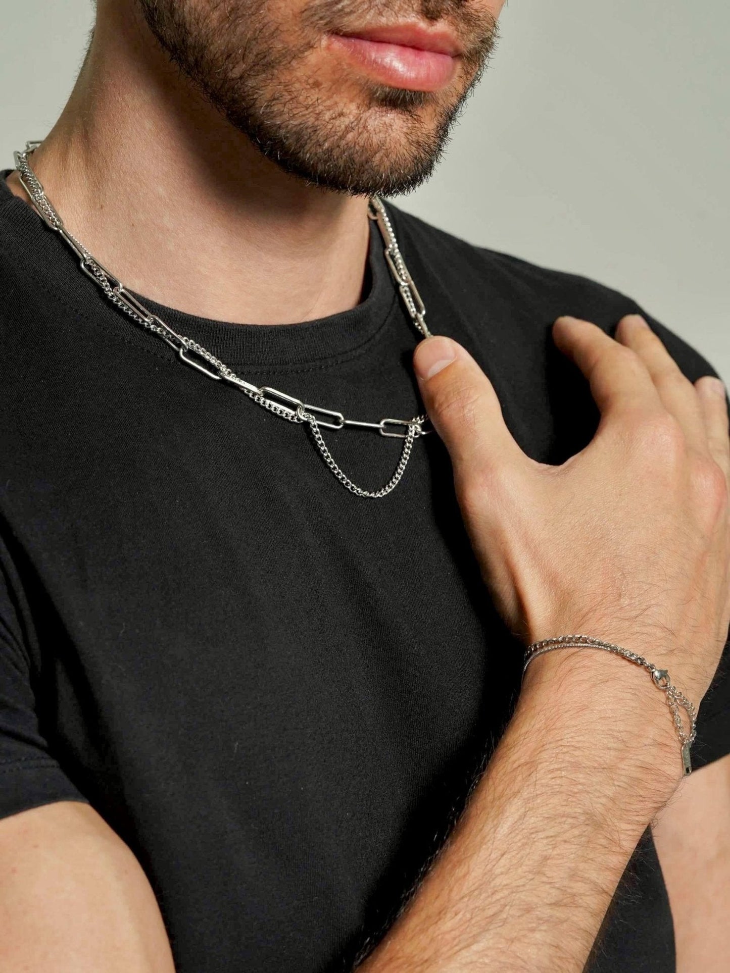 Two Strand Link Chain Necklace Men