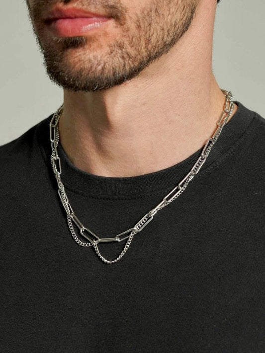 Two Strand Link Chain Necklace Men