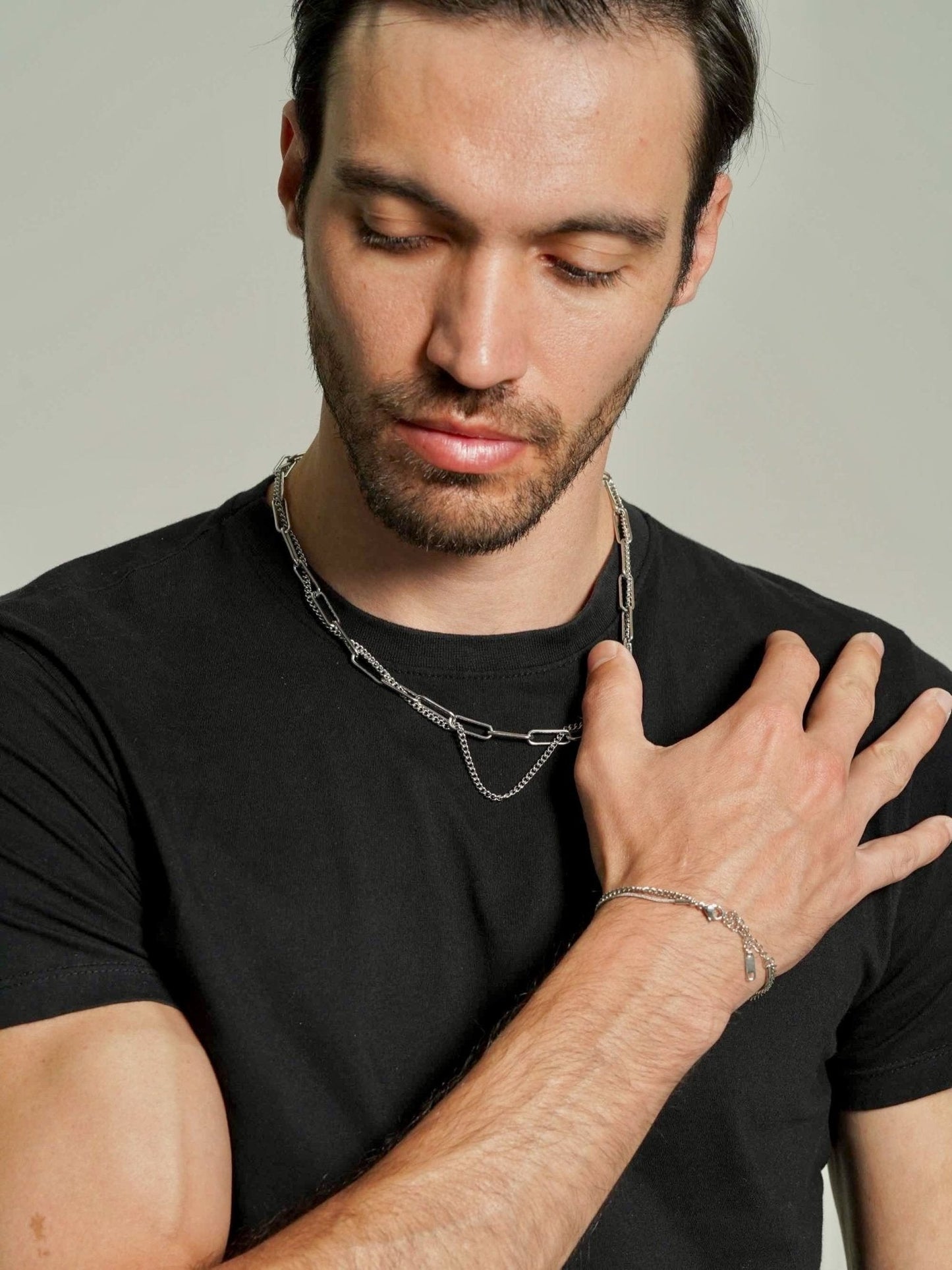 Two Strand Link Chain Necklace Men